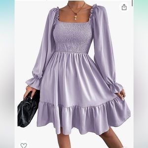 MakeMeChic long sleeve ruffle square neck dress